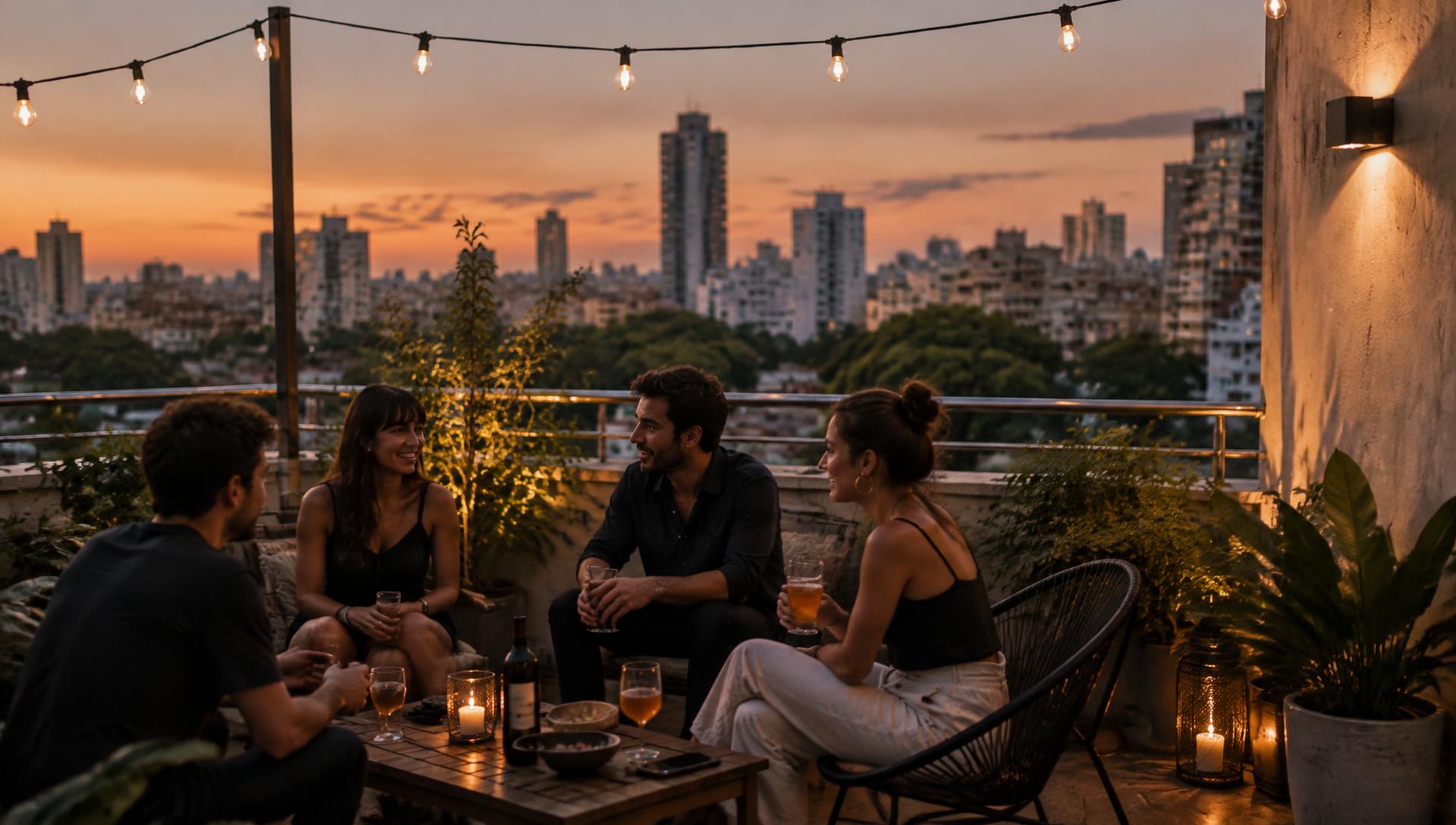 Rooftop terrace in Palermo at dusk